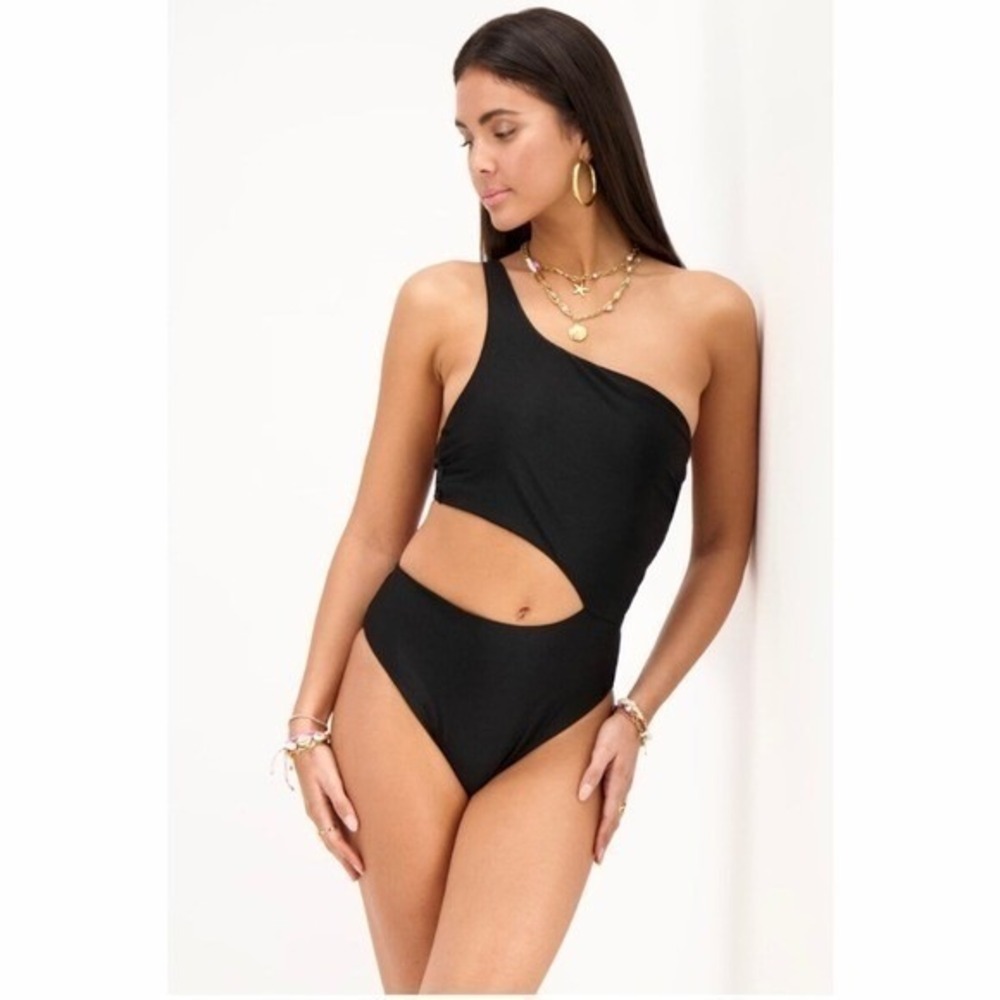 L.A. Hearts One Shoulder Cutout‎ Monokini Swimsuit XS Black